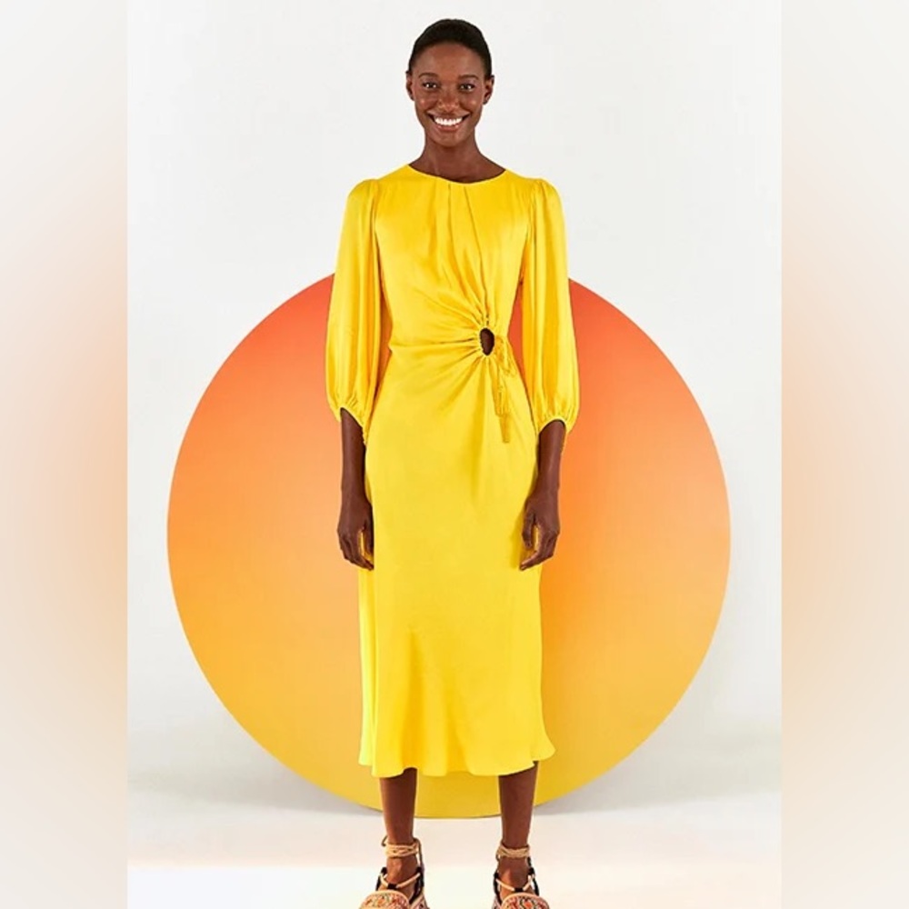 FARM Rio yellow midi dress cutout